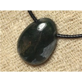 Stone Pendant Necklace - Moss Agate Drop 25mm 