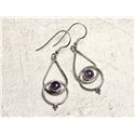 BO205 - Boucles d'Oreilles Argent 925 et Pierre Améthyste Gouttes 36mm 