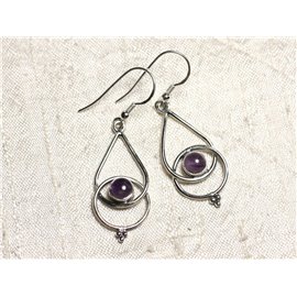 BO205 - Earrings 925 Silver and Amethyst Stone Drops 36mm 