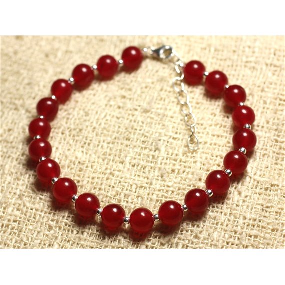 Bracelet Argent 925 et Pierre - Jade Rouge 6mm 