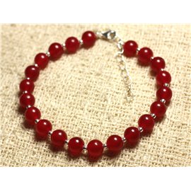 Armband 925 Silber und Stein - Rote Jade 6mm 