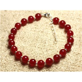 Bracelet 925 Silver and Stone - Red Jade 6mm 