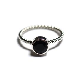 N231 - 925 Silver and Stone Ring - 6mm Black Spinel Twist Ring 