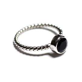 N231 - Bague Argent 925 et Pierre - Spinelle noir 6mm Anneau torsade 