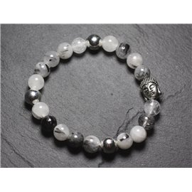 Armband Buddha und Halbedelstein - Quarz Turmalin 8mm 