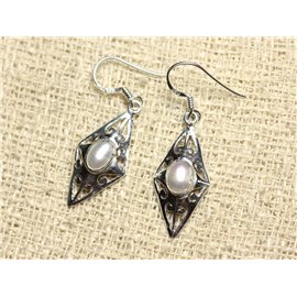 BO220 - Earrings Silver 925 - Diamond Filigree 28mm Cultured freshwater pearls 