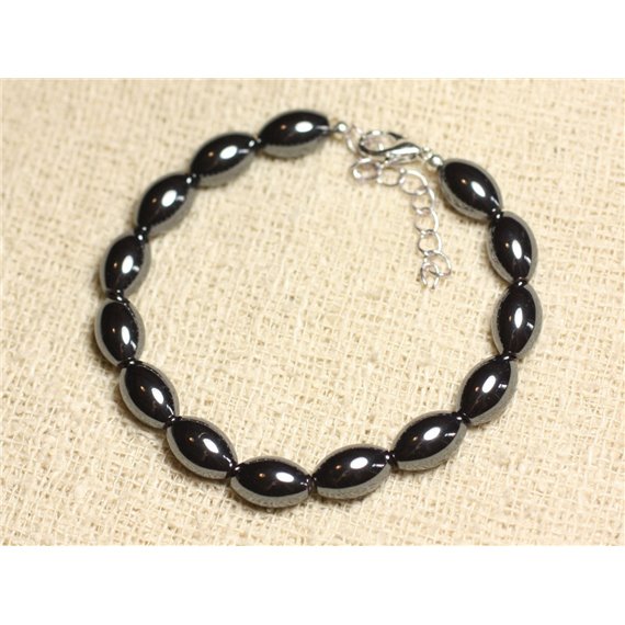 Bracelet Argent 925 et Pierre - Hématite Olives 12mm 