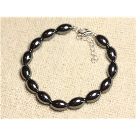 Bracelet 925 Silver and Stone - Hematite Olives 12mm 