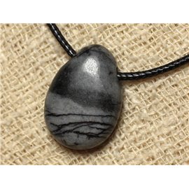 Stone Pendant Necklace - Zebra Jasper Drop 25mm 