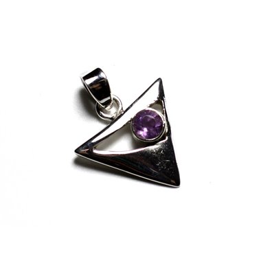 Pendentif Argent 925 et Pierre - Triangle 20mm Améthyste  (PE112) 