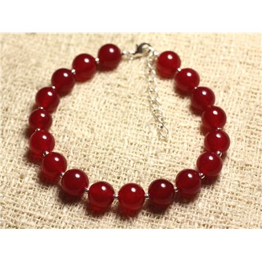 Bracelet Argent 925 et Pierre - Jade Rouge 8mm 