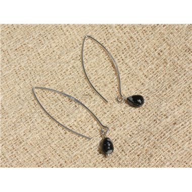 Boucles d'Oreilles Argent 925 - Obsidienne Flocon Gouttes 7x5mm 