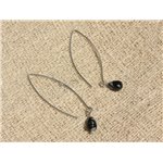 Boucles d'Oreilles Argent 925 - Obsidienne Flocon Gouttes 7x5mm 
