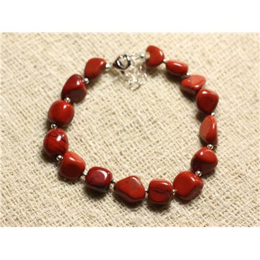 Bracelet Argent 925 et Pierre - Jaspe Rouge Nuggets 8mm 