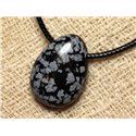 Collier Pendentif en Pierre - Obsidienne Flocon Goutte 25mm