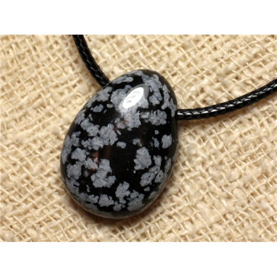 Collier Pendentif en Pierre - Obsidienne Flocon Goutte 25mm