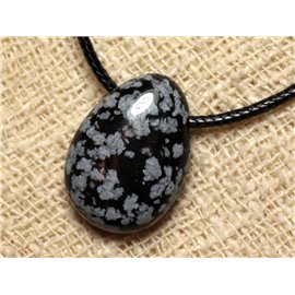 Stone Pendant Necklace - Obsidian Flake Drop 25mm