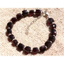 925 Silver and Stone Bracelet - Garnet Faceted Cubes 6-7mm 