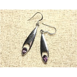 BO222 - 925 Sterling Silver and Stone Earrings - 35mm Amethyst Drops 