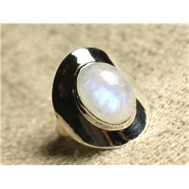 N124 - Anello Argento 925 Moonstone Rainbow Ovale 14x10mm 