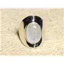 N124 - Bague Argent 925 Pierre de Lune Arc en Ciel Ovale 14x10mm 