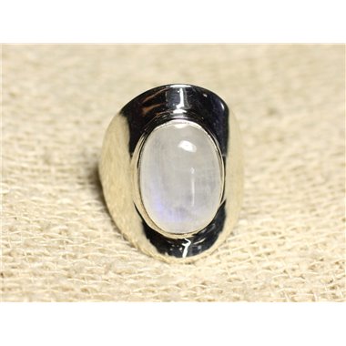 N124 - Bague Argent 925 Pierre de Lune Arc en Ciel Ovale 14x10mm 