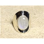 N124 - Bague Argent 925 Pierre de Lune Arc en Ciel Ovale 14x10mm 