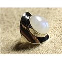 N124 - Bague Argent 925 Pierre de Lune Arc en Ciel Ovale 14x10mm 