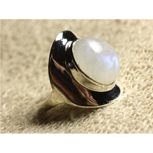 N124 - Bague Argent 925 Pierre de Lune Arc en Ciel Ovale 14x10mm 