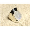 N124 - Bague Argent 925 Pierre de Lune Arc en Ciel Ovale 14x10mm 