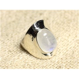 N124 - Bague Argent 925 Pierre de Lune Arc en Ciel Ovale 14x10mm 