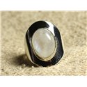 N124 - Bague Argent 925 Pierre de Lune Arc en Ciel Ovale 14x10mm 