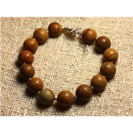 Bracelet 925 Silver and Stone - 10mm Wood Jasper 