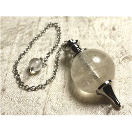 Péndulo Plateado Rodio y Piedra Semipreciosa - Bola de Cristal de Roca de Cuarzo 25mm 