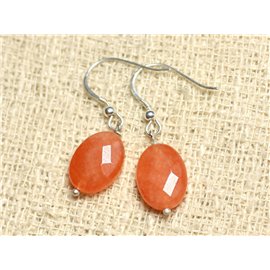 925 Silber- und Steinohrringe - Orange Jade facettiert oval 14mm 