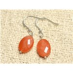 Boucles d'Oreilles Argent 925 et Pierre - Jade Orange Ovales Facettés 14mm 