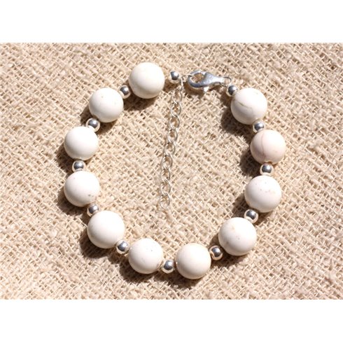 Bracelet Argent 925 et Pierre - Magnésite 10mm