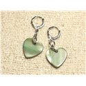 Boucles d'Oreilles Nacre Coeurs 18mm Vert Kaki 