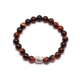 Buddha Bracelet and Semi Precious Stone - Red and Black Agate 8mm 