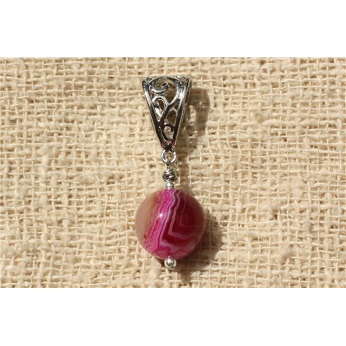 Pendentif Pierre - Agate Rose Fuchsia Boule 12mm