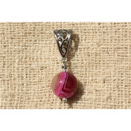 Pendentif Pierre - Agate Rose Fuchsia Boule 12mm Pendentif Pierre - Agate Rose Fuchsia Boule 12mm