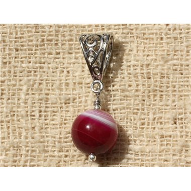 Pendentif Pierre semi précieuse - Agate Fuchsia 12mm