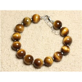 Pulsera Plata 925 y Piedra - Ojo de Tigre Bolas 10mm 