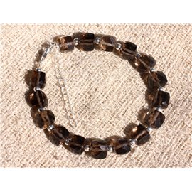 Bracelet Silver 925 and Stone - Smoky Quartz Faceted Cubes 7-8mm 
