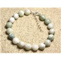 Bracelet Argent 925 et Pierre semi précieuse - Jade Blanche et Verte 8mm