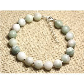 Bracelet Silver 925 and semi precious stone - White and Green Jade 8mm