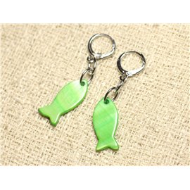 Mother of Pearl Fish Earrings 23mm Green 