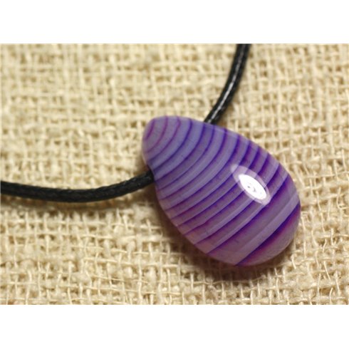 Collier Pendentif en Pierre - Agate Violette Goutte 25mm