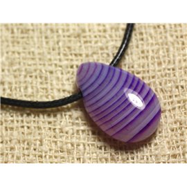 Stone Pendant Necklace - Violet Agate Drop 25mm