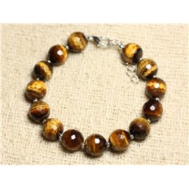 Armband Silber 925 und Stein - Tiger Eye Facettierte Kugeln 10mm 